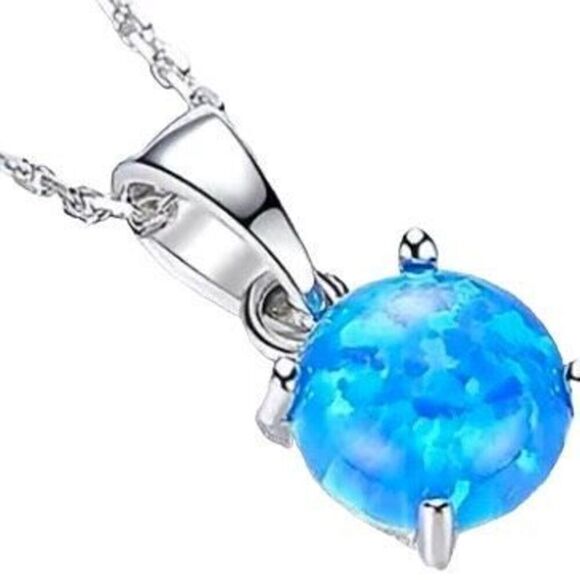 ART#2 Blue Opal & Sterling Silver Necklace - Picture 2 of 15